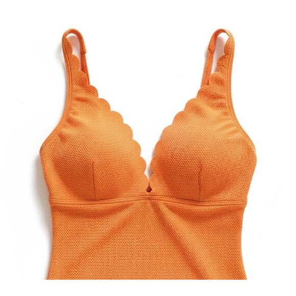 Kate Spade Scalloped One Piece Swimsuit Orange Textured Padded Size M Summer - Picture 3 of 9